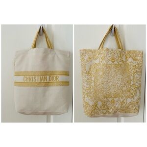 New Christian Dior Made in Italy Gold Metallic Cream Festive Travel Tote Bag
